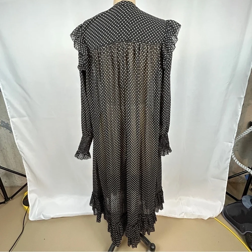 NEW ALLSAINTS Lara White Dot Black Sheer Long Sleeve High/Low Maxi Dress Size 2